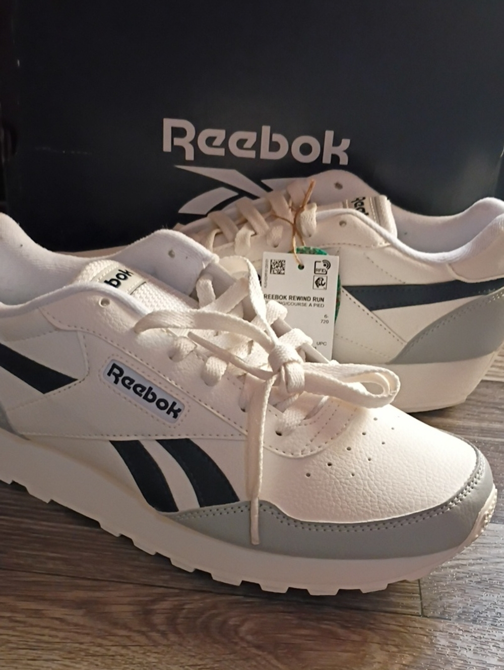 Reebok White Sneakers with Navy and Gray Accents